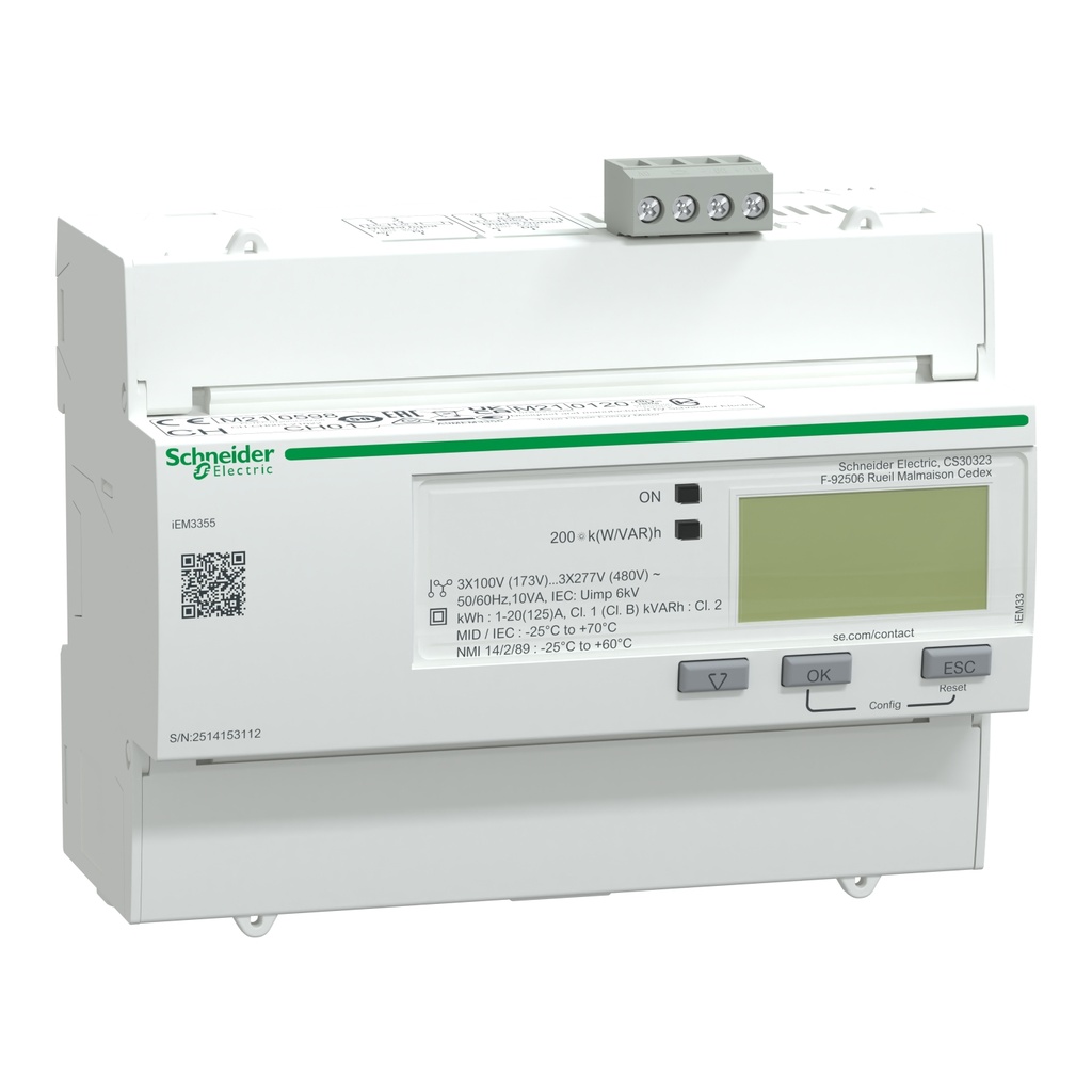 IEM3355 MEDIDOR DE ENERGIA - 125 A - MODBUS - 1 DIGITAL I - 1 DIGITAL O - MULTI-TARIFF - MID--SCHNEIDER