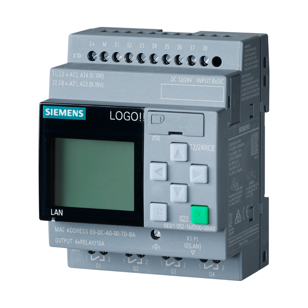 LOGO! 12/24RCE, MOD. LOGICO, DISPLAY, 12/24VDC, 8DI (4AI DE 0-10V),4DO RELE --SIEMENS