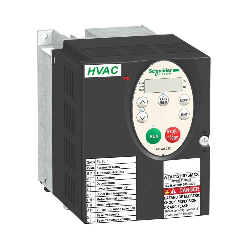 VARIADOR DE VELOCIDAD ATV212 - 2.2KW - 3HP - 240V - 3PH - SIN EMC - IP21--SCHNEIDER