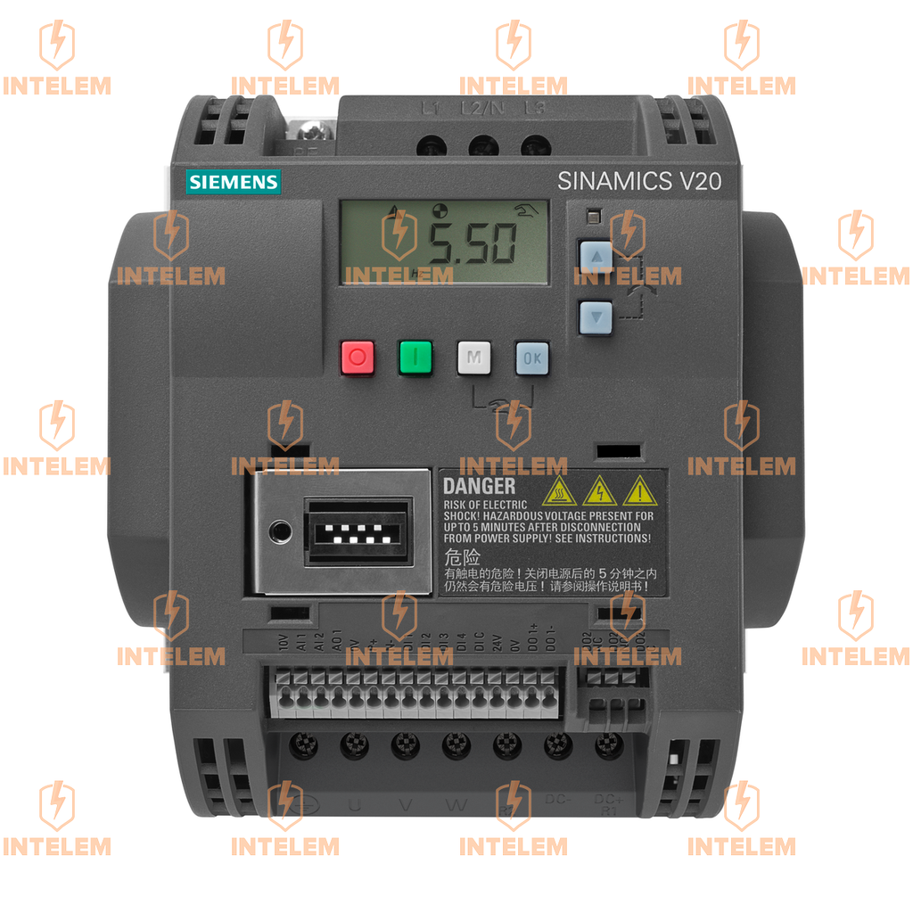 VARIADOR DE FRECUENCIA TRIFASICO SINAMICS V20 380-480 VAC, 1.5KW/2HP, 4 DI, 2 DO, 2 AI, 1 AO --SIEMENS